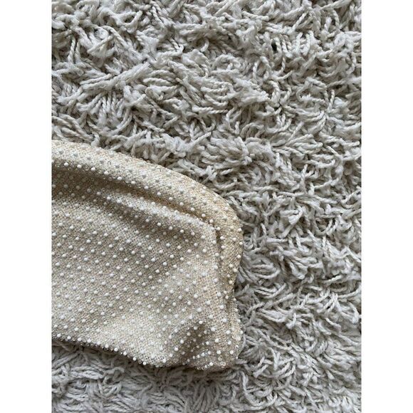 Vintage Clutch Bag Evening Beaded Cream Off White Corde Bead Corde-Bead